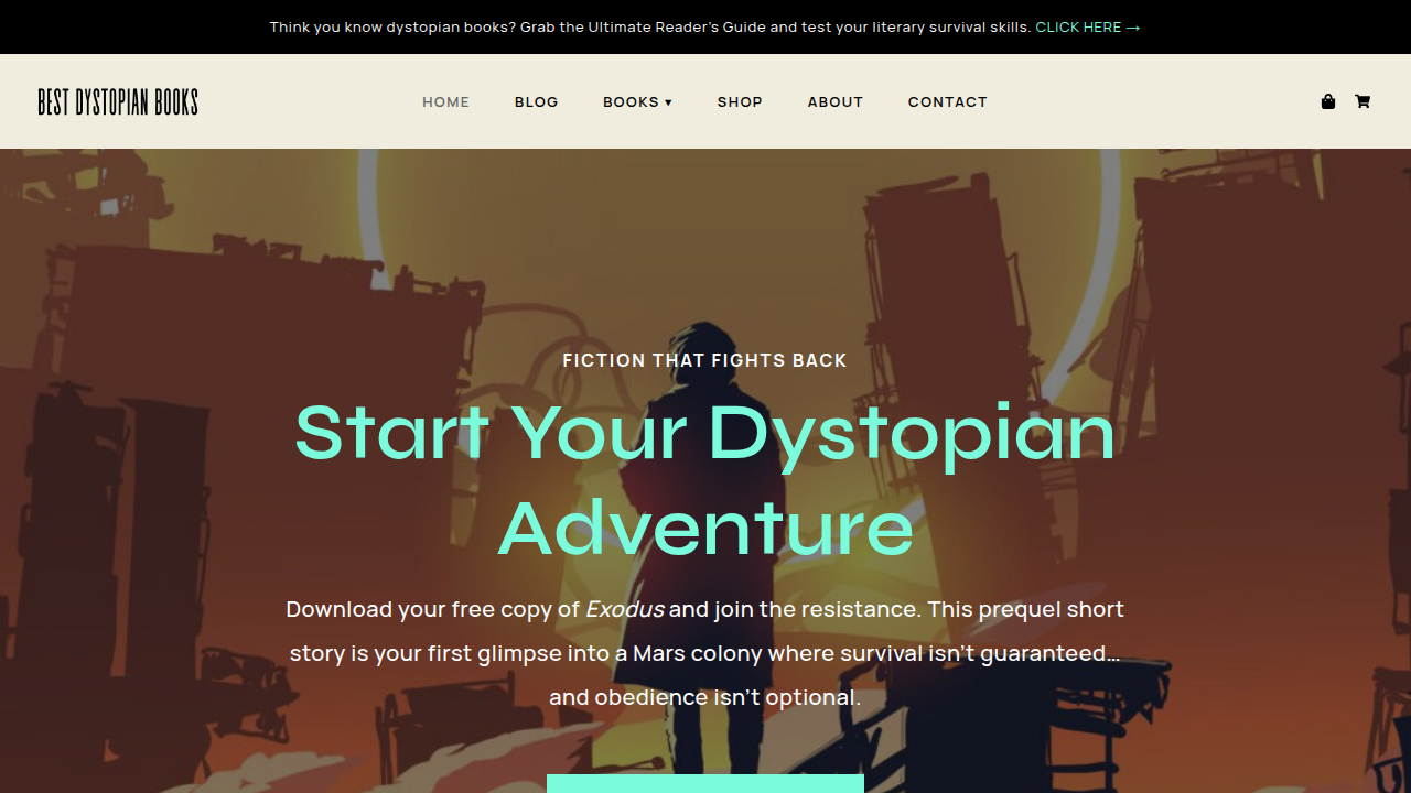 The homepage of BestDystopianBooks.com, a dedicated resource for reviews, lists, and news on dystopian novels.