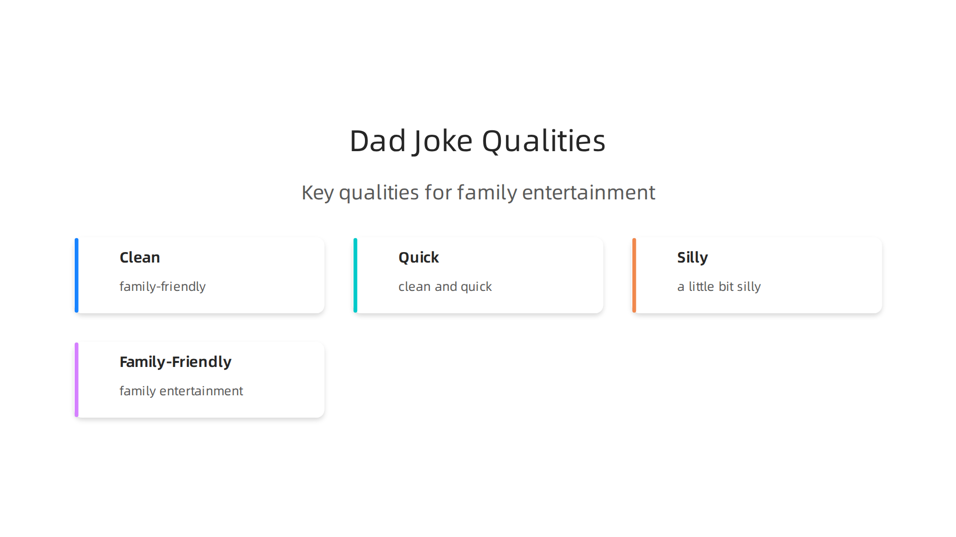 An infographic summarizing the essential characteristics that define truly funny and effective dad jokes for family entertainment.