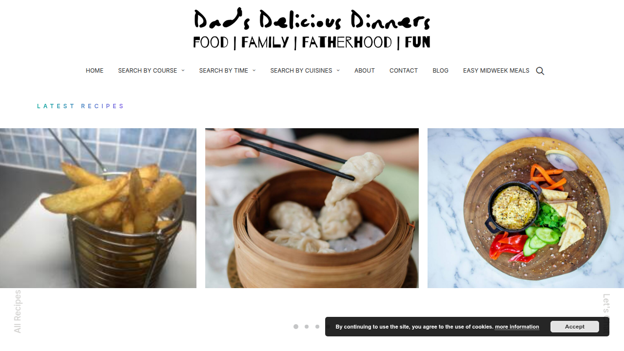 A screenshot of the UK Top Ten Dad Blog homepage, a resource for family-friendly content and dad jokes.