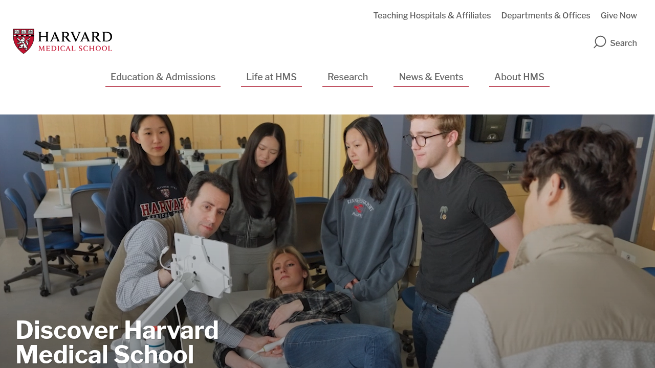 A screenshot of the Harvard Medical School homepage, where research on humor and laughter is discussed.