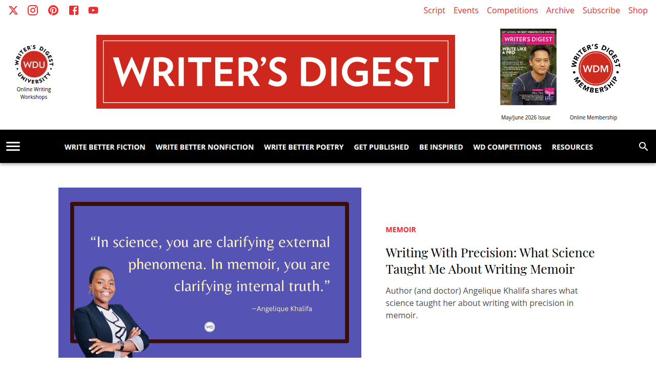 The Writer's Digest website, a valuable resource for authors and those interested in book structure and writing craft.