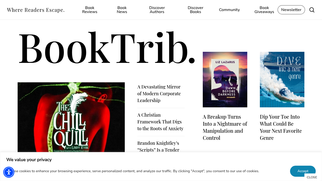 A view of BookTrib, an online resource for book news, reviews, and author features, including humor writers.