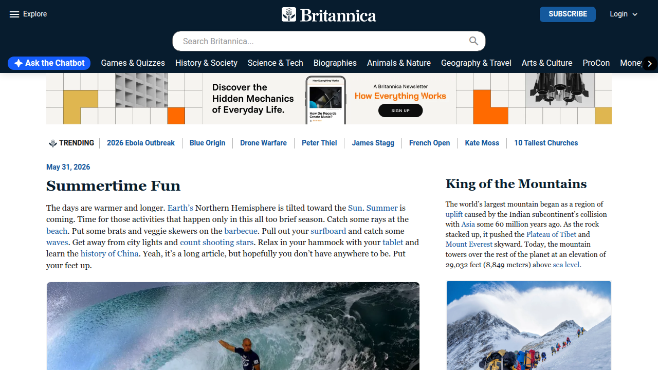Screenshot of Britannica's homepage, a major source for philosophical and biographical information.