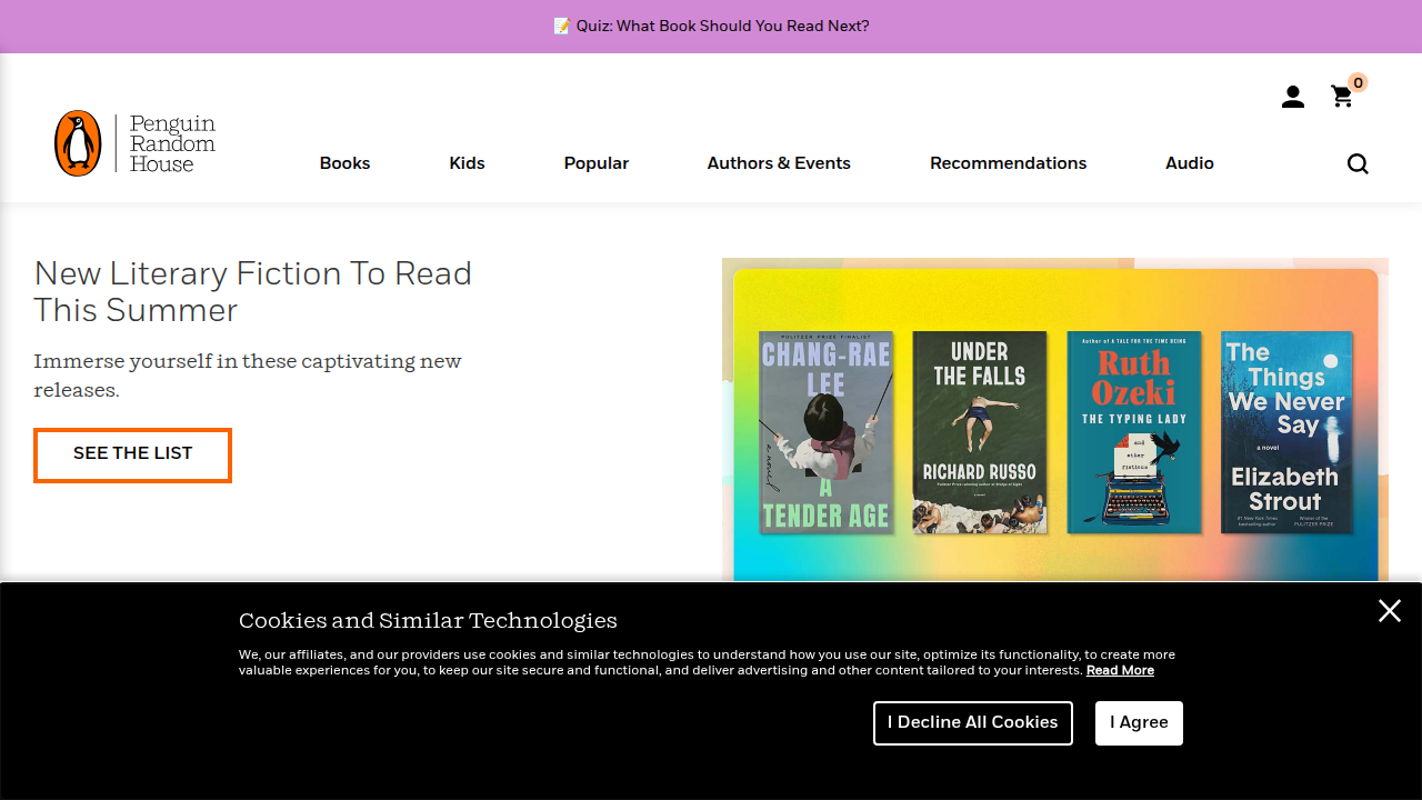 Screenshot of Penguin Random House's homepage, a major publisher of Ayn Rand's works.