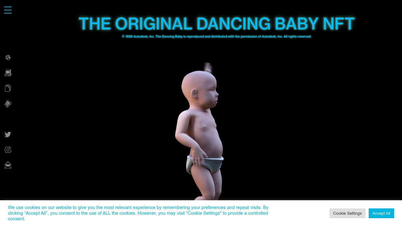 A screenshot of the Dancing Baby website, representing one of the internet's first viral animations and its lasting cultural impact.