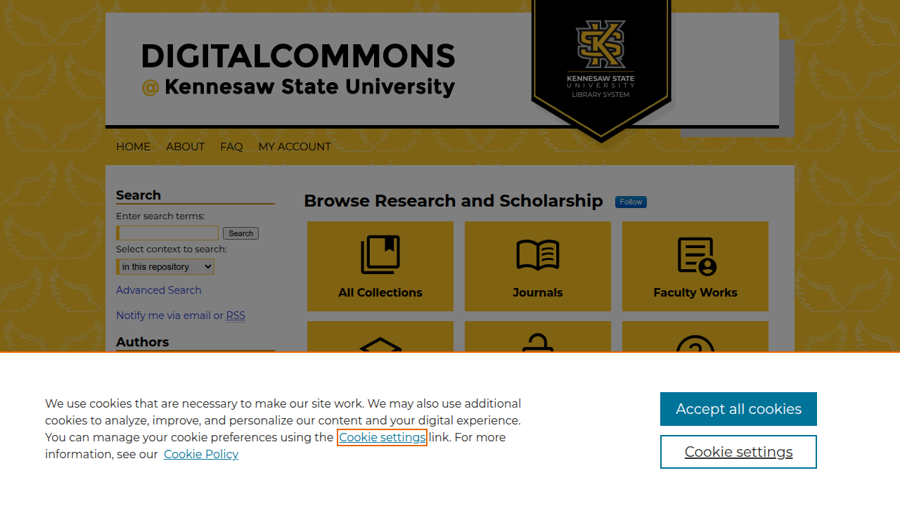 Screenshot of the DigitalCommons at Kennesaw State University, a platform for academic research and scholarly projects.