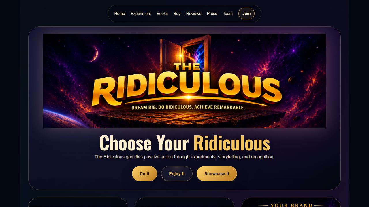 A screenshot of the Dori Ridiculous website, which is promoted as a source for sci-fi comedy novels.