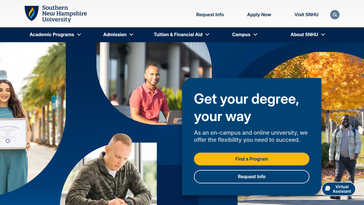 A screenshot of the Southern New Hampshire University (SNHU) homepage, a resource for educational content, including literary guides.