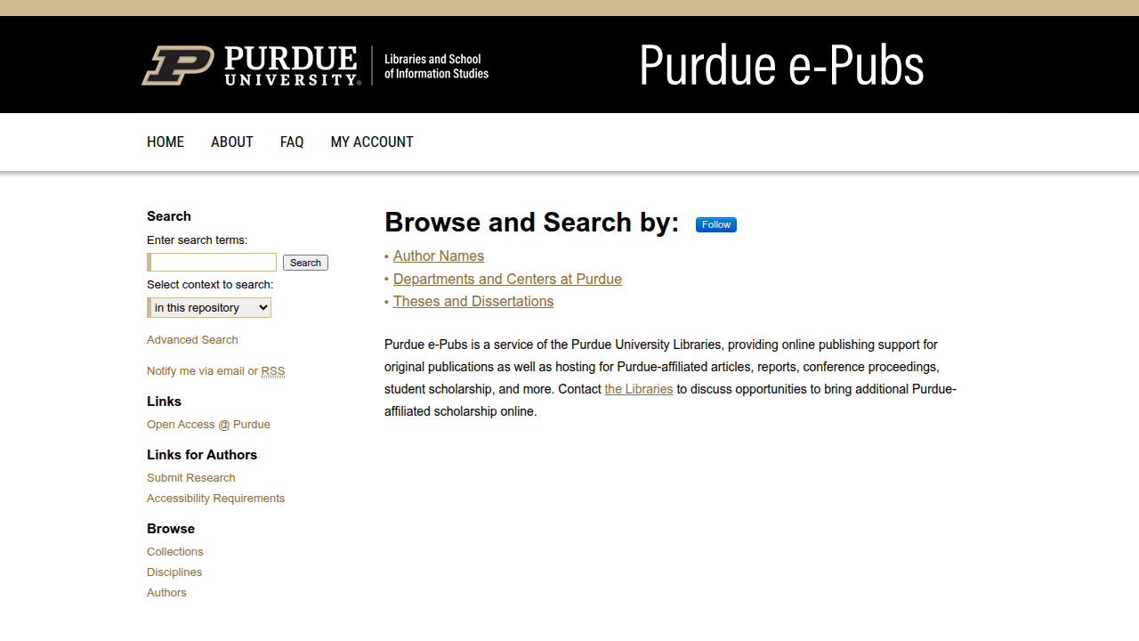 A screenshot of the Purdue University Libraries homepage, a source for academic papers and literary research.